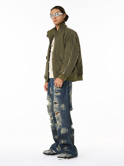 Retro Street Hip-Hop Zipper Design Bomber Jacket 