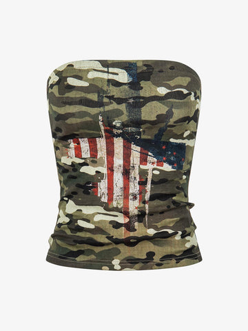 Camo Flag Print Tube Top – Baddie Streetwear Cropped Top