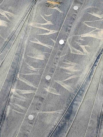 Washed Black Branch Print Deconstructed Denim Set 