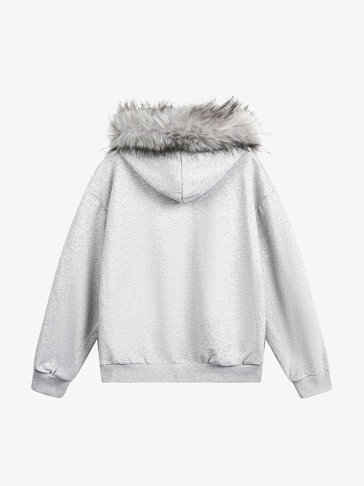 Detachable Fur Collar Printed Cardigan Half-Zip Hoodie 
