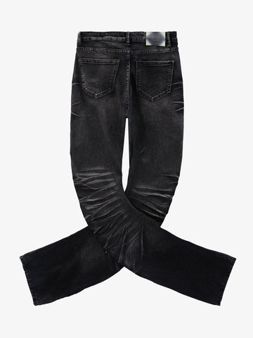 Vintage Distressed Button Fly Ruched Panel Flared Jeans 