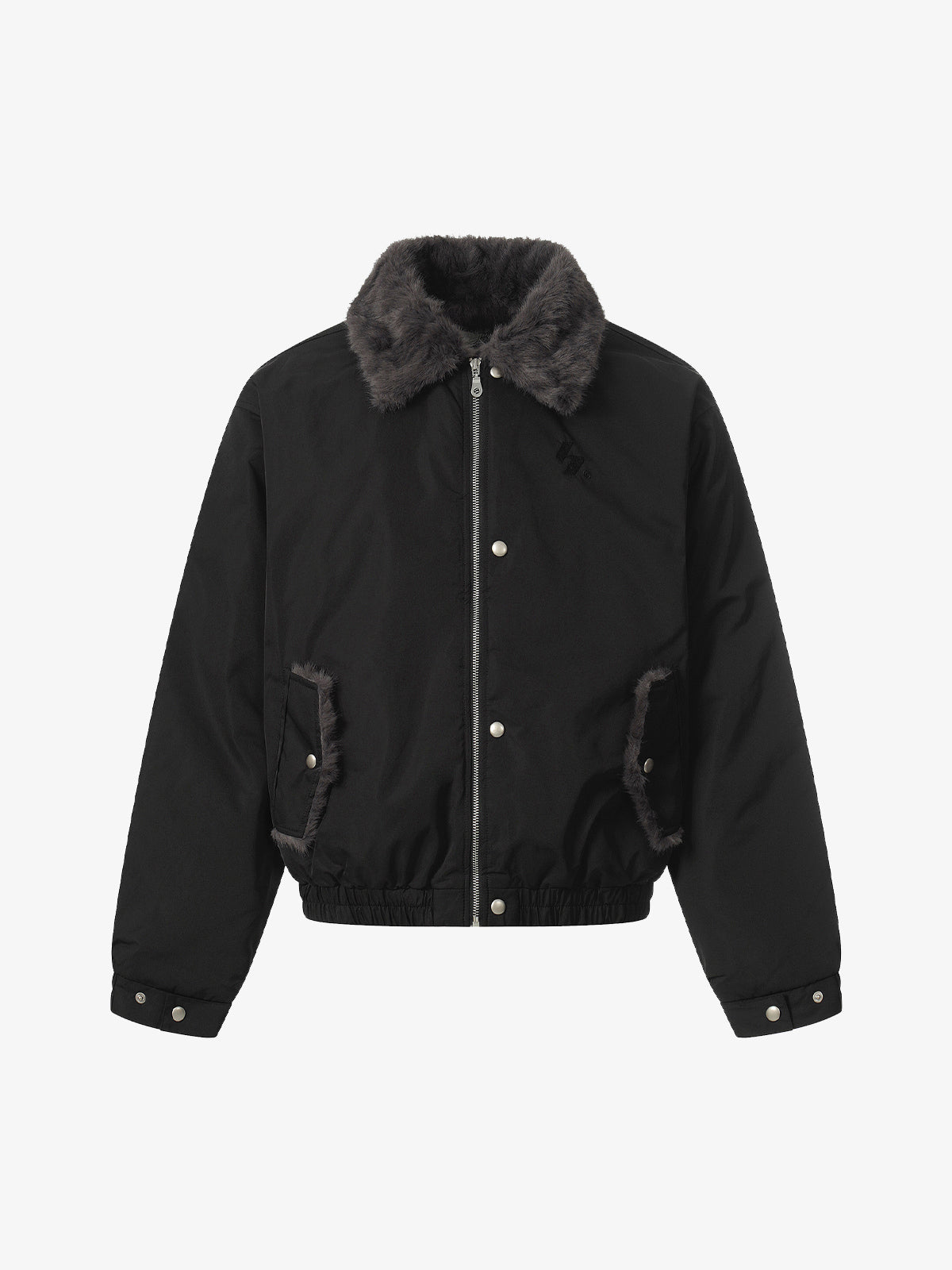 Faux Fur Collar Zipper Padded Bomber Jacket 