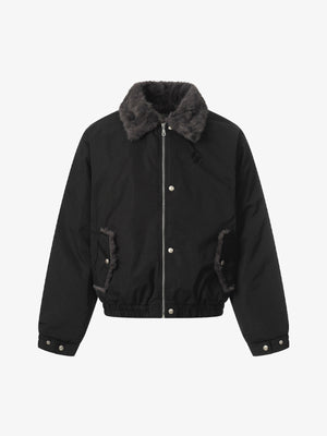 Faux Fur Collar Zipper Padded Bomber Jacket 