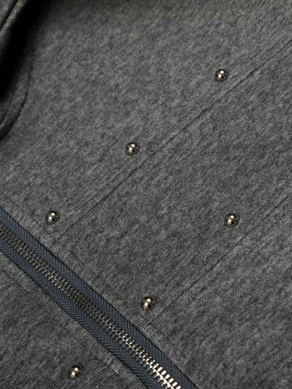 Distressed Studded Gradient Zip Up Hoodie 