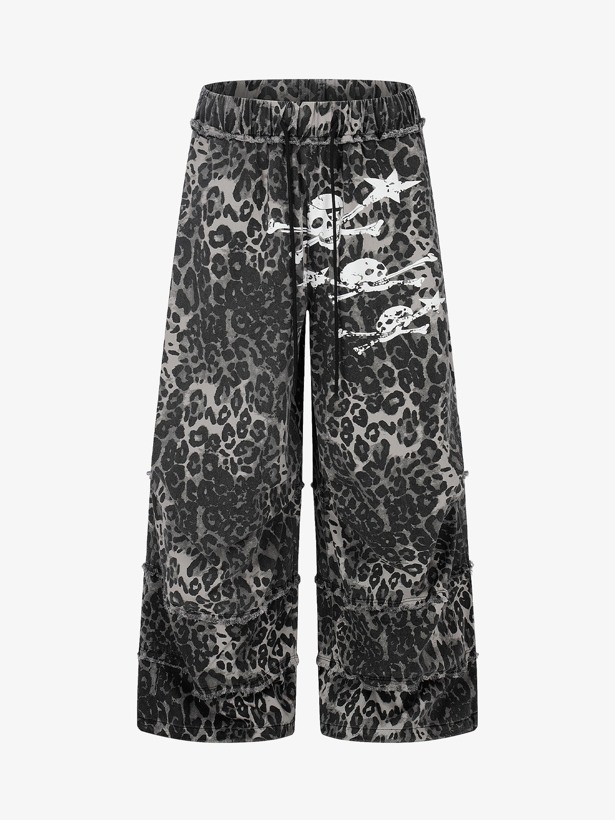 Cropped-Hose mit Leopardenmuster – Weites Bein, Baumwollmischung mit offenem Saum