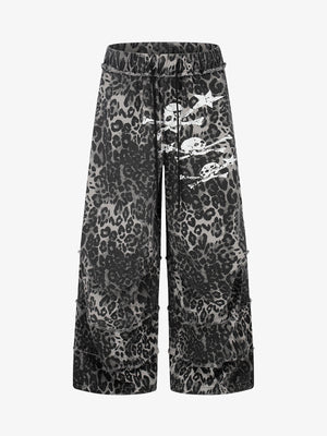 Cropped-Hose mit Leopardenmuster – Weites Bein, Baumwollmischung mit offenem Saum