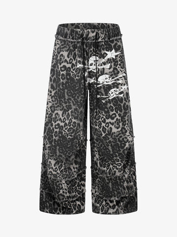 Cropped-Hose mit Leopardenmuster – Weites Bein, Baumwollmischung mit offenem Saum