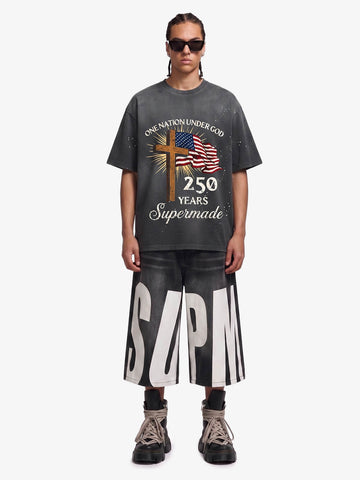 Cross Flag Graphic Washed T-Shirt 