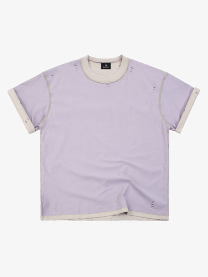 "OK" Patch Color-Block Ripped Reversible T-Shirt 