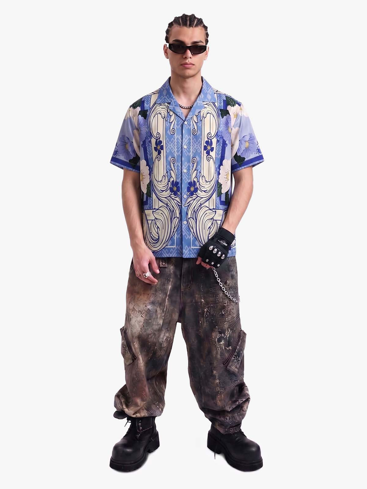 Vintage Baroque Floral Camp Collar Boxy Shirt 