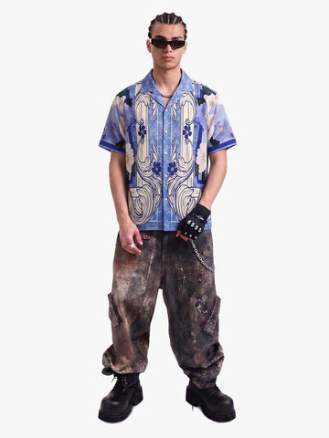 Vintage Baroque Floral Camp Collar Boxy Shirt 