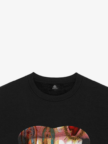 Retro Mouth Design Print Crew Neck Sweatshirt 