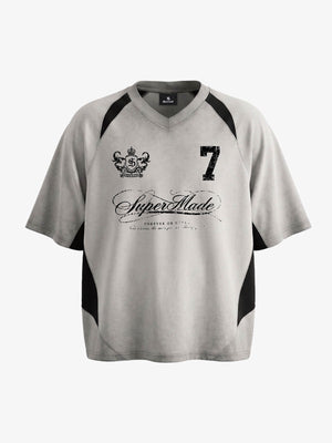 Faux Suede Panel Graphic T-Shirt