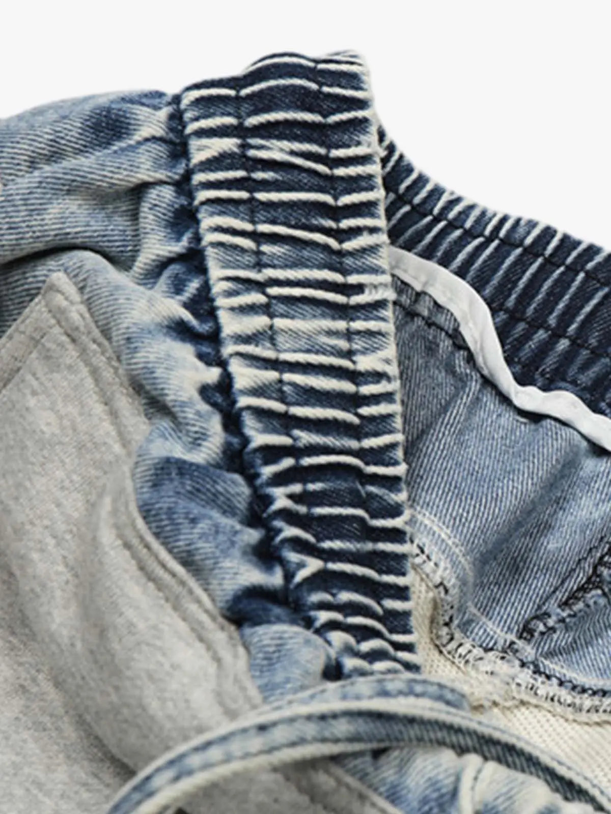 Vintage Wash Denim Waistband Patchwork Sweatpants 