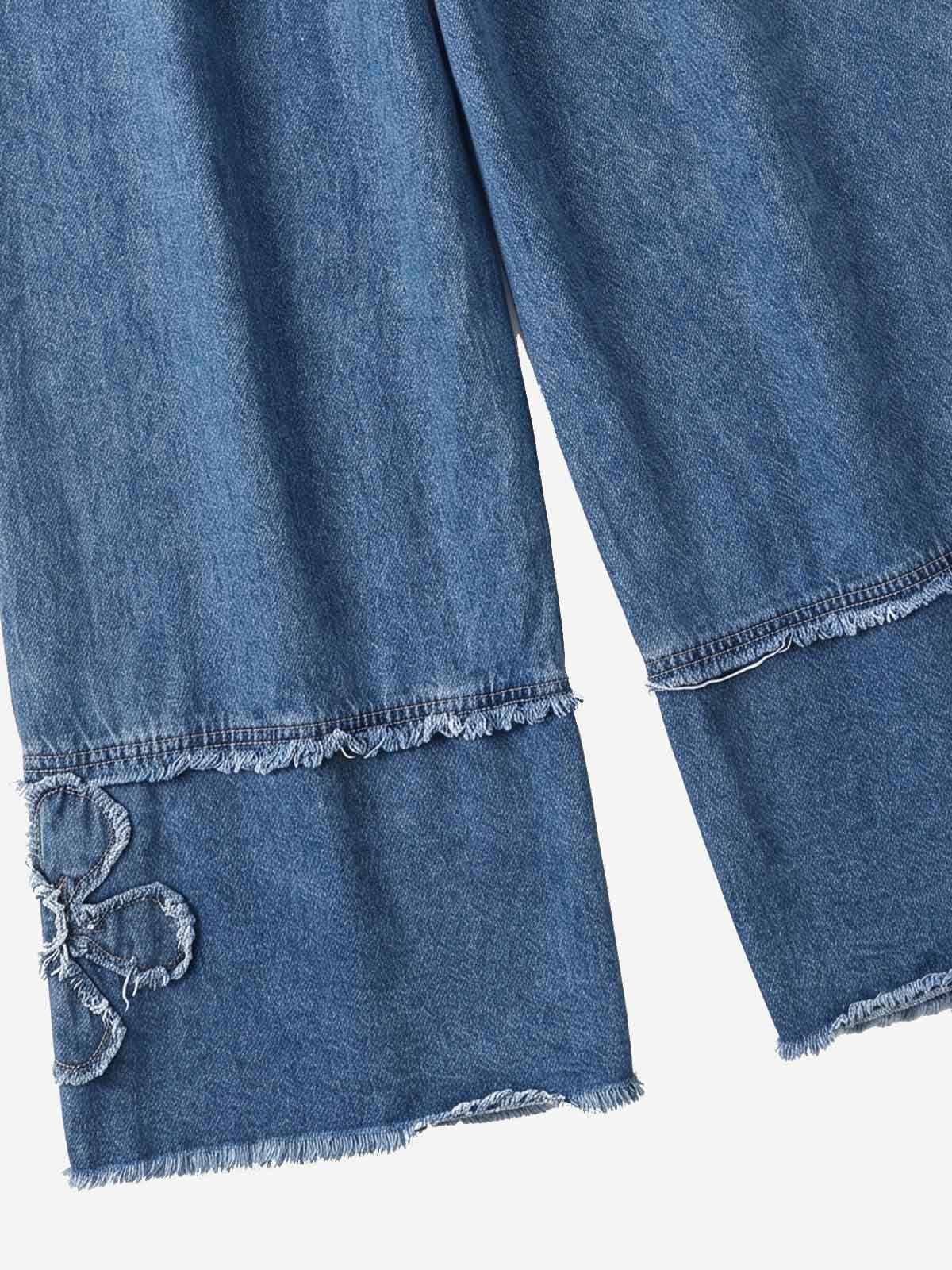 Appliqué Embroidered Wide-Leg Jeans