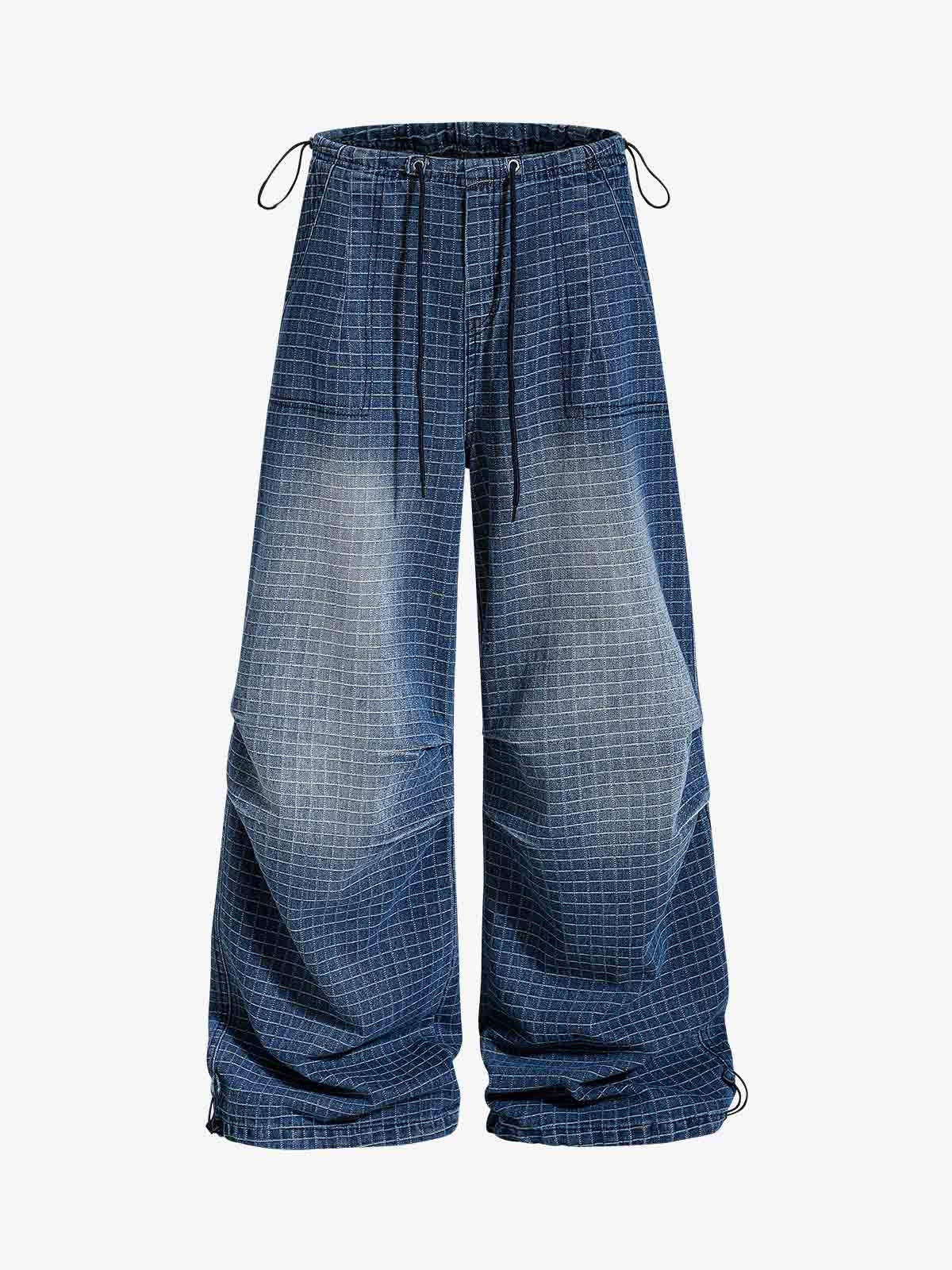Grid Print Cotton-Linen Drawstring Shorts – Relaxed Fit Casual Streetwear