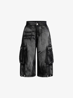 Grunge-Waschung Cargo-Denim-Shorts