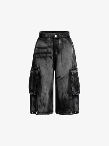 Grunge-Waschung Cargo-Denim-Shorts