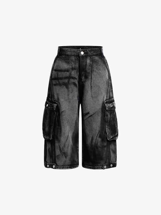 Grunge-Waschung Cargo-Denim-Shorts