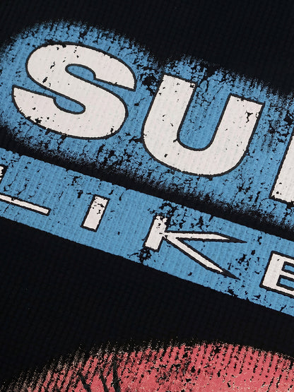 Cotton Waffle Knit Graphic T-Shirt with The Supermade Records Print for Men 