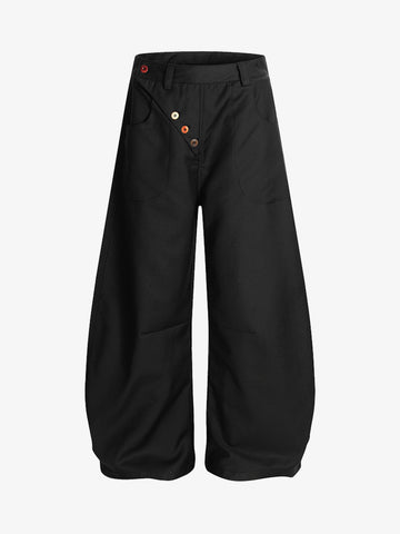 Adjustable Side Buttons Barrel Pants 