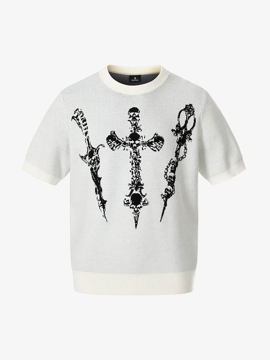 Strick-T-Shirt mit gotischem Kreuzmotiv