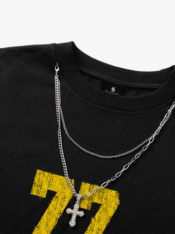 Detachable Chain Necklace Casual T-Shirt 