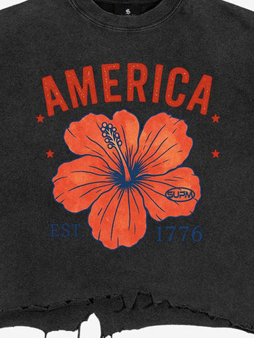 Acid Wash Ripped Floral T-Shirt 
