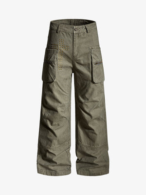 Vintage Utility Studded Cross Straight Leg Pants 