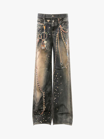 Jeans mit 3D-Schlüsselketten-Print