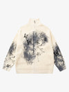 Ink-Splashed Butterfly Jacquard Zip Knit Sweater 