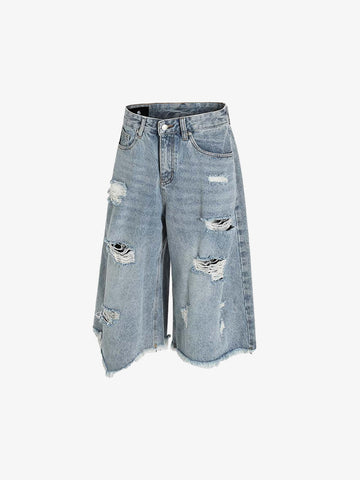 Distressed Light Wash Denim Jorts 
