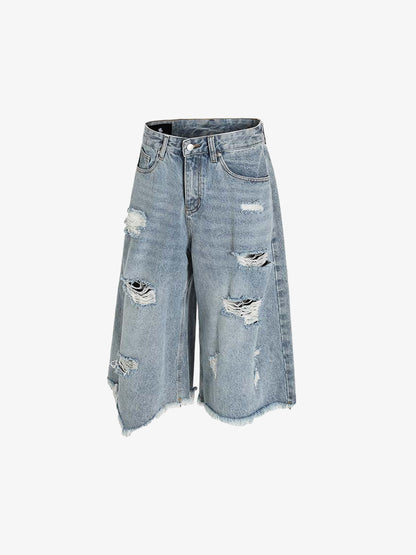 Distressed Light Wash Denim Jorts 