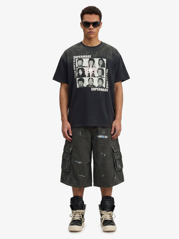 Vintage Distressed Multi Pocket Wide Leg Cargo Shorts 