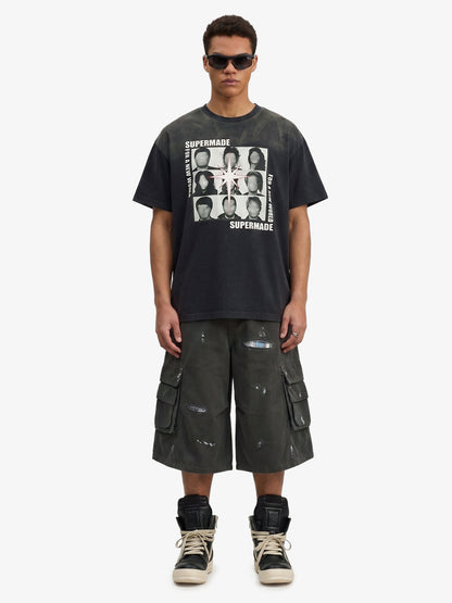 Vintage Distressed Multi Pocket Wide Leg Cargo Shorts 