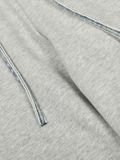 Vintage Wash Denim Waistband Patchwork Sweatpants 
