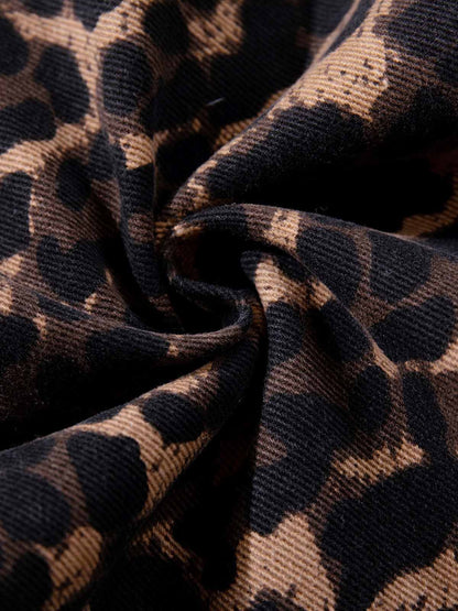 Bold Leopard Print Distressed Wide-Leg Jeans 