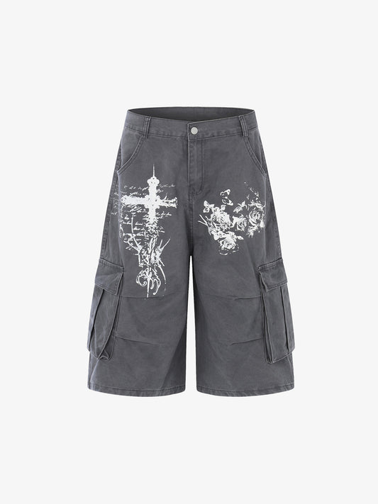 Cargo-Shorts mit gotischem Kreuzmotiv