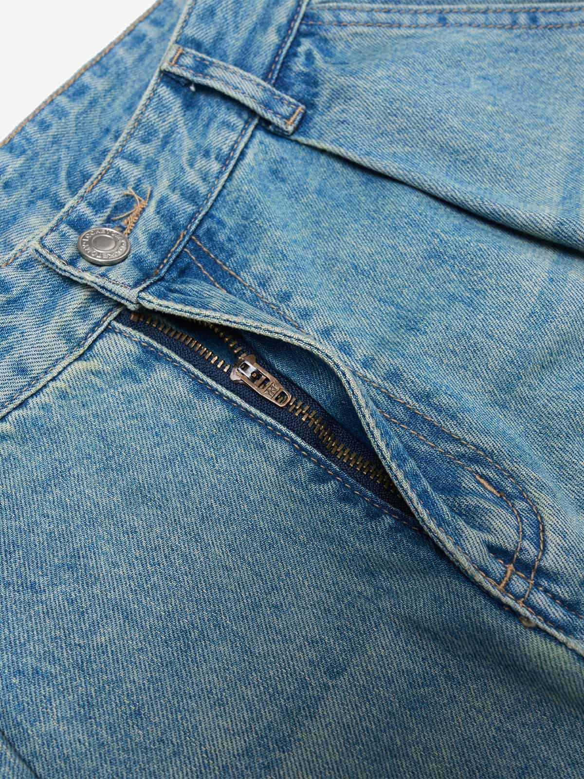 Vintage Light-Wash Pleated Barrel Jeans - 2586 