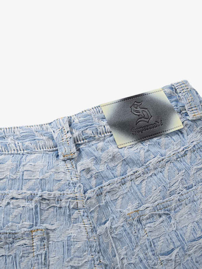 Distressed Frayed Textured Denim Jeans 