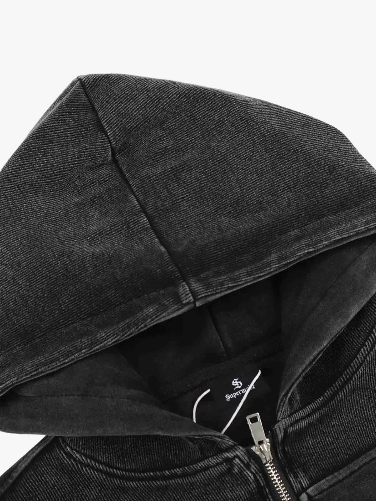 Vintage Washed Panel Construction Zip-Up Hoodie 