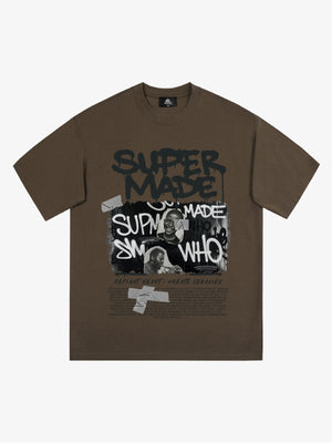 Streetwear Graffiti Character Collage Graphic T-Shirt 