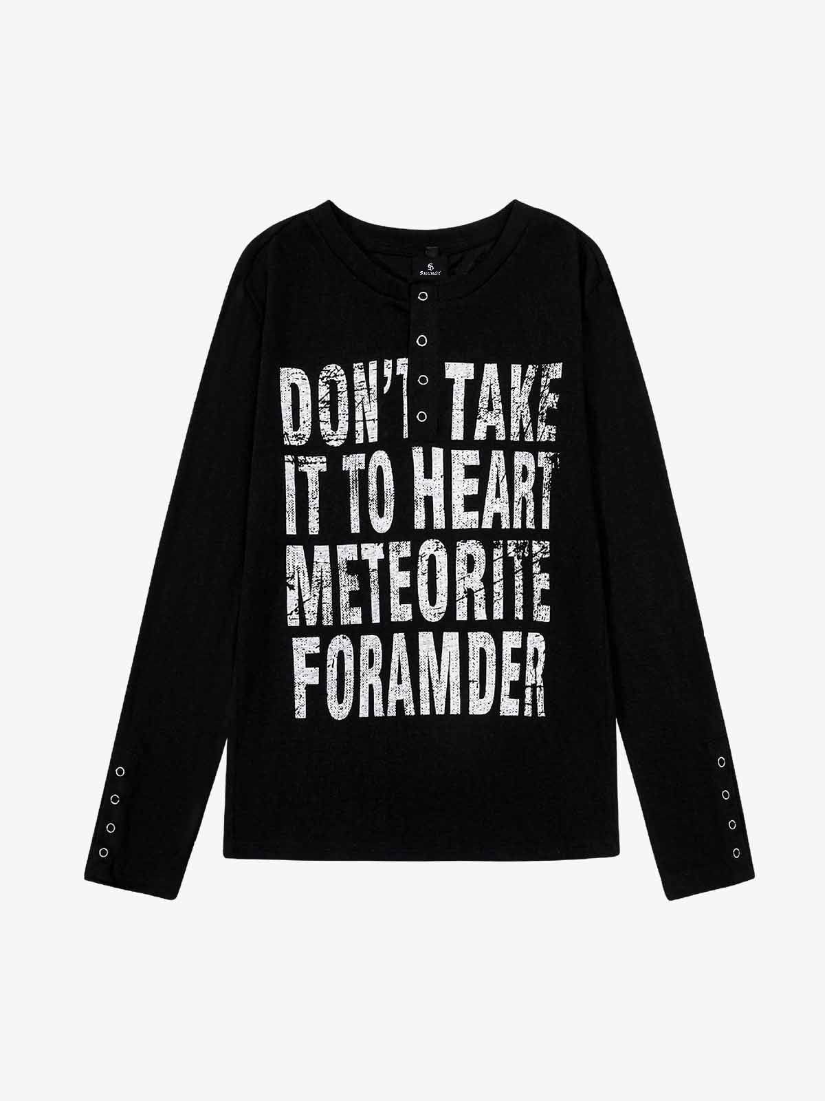 Vintage Grunge Text Print Henley Long Sleeve T-Shirt 