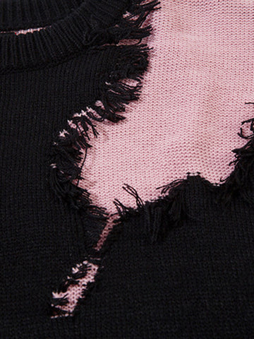 Niche Raw Edge Fringed Knit Sweater 