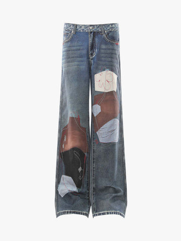 Denim-Jeans im Vintage-Stil mit 3D-Applikation