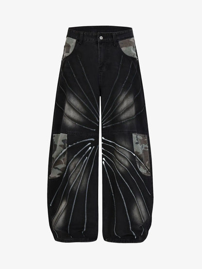 Butterfly Spray Graphic Camo Pocket Barrel Jeans 