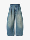 Vintage Light-Wash Pleated Barrel Jeans - 2586 