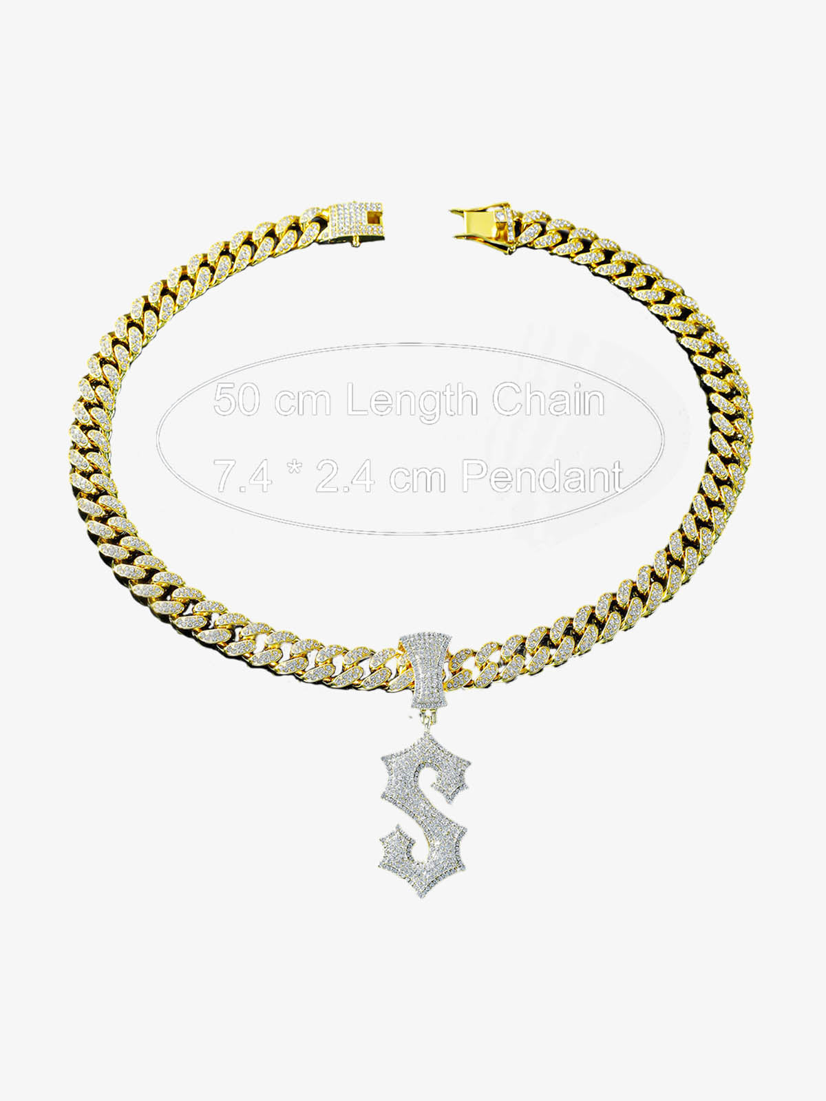 Cuban Chain Letter S Pendant Necklace 
