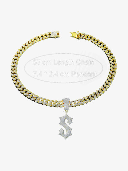 Cuban Chain Letter S Pendant Necklace 