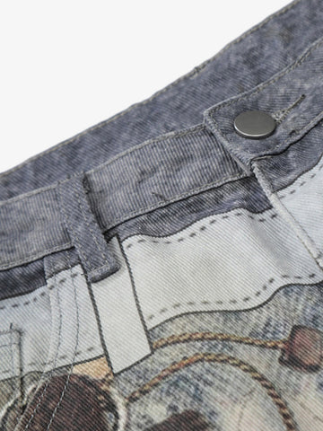 Beaded Chain Denim Culottes – Distressed Wide-Leg Streetwear Shorts